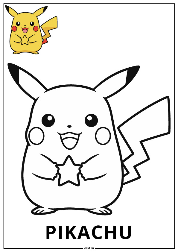 Free coloring page of pikachu with star
