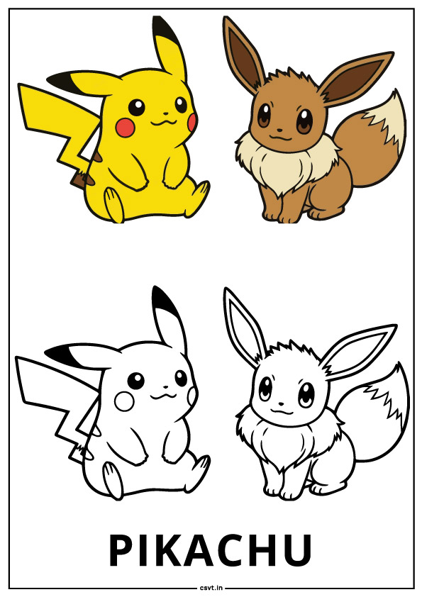 Free coloring sheet of baby pikachu and eevee