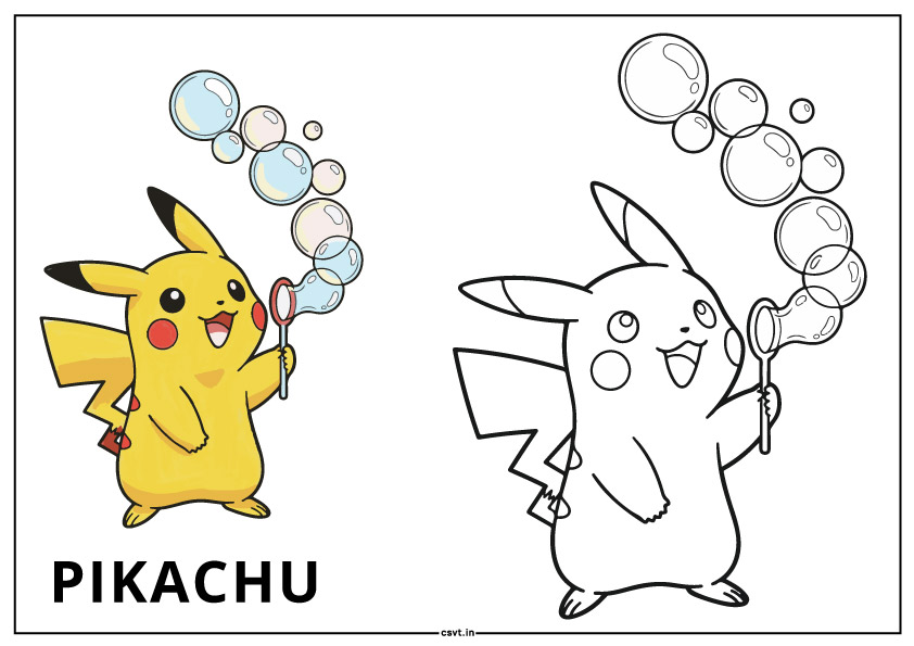 Pikachu coloring page blowing soap bubbles pdf