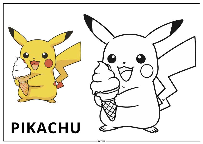 Pikachu coloring page holding a big ice cream cone