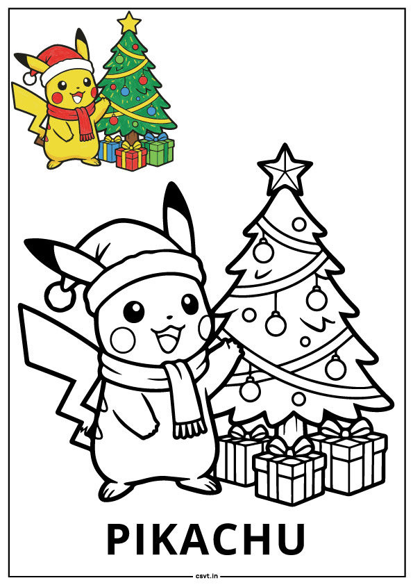 Pikachu coloring pages christmas printable