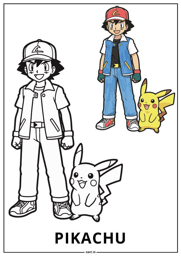 pikachu and ash coloring pages printable pdf