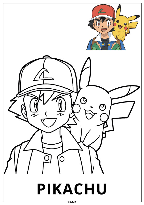 pikachu and ash coloring pages printable