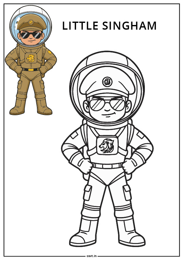 Little singham astronaut pose coloring page pdf