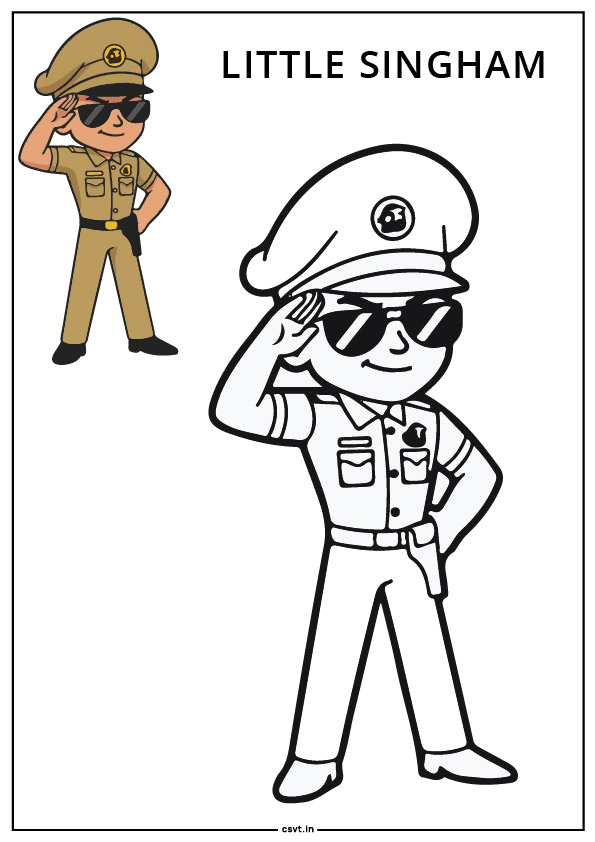 Little singham coloring pages salute printable pdf