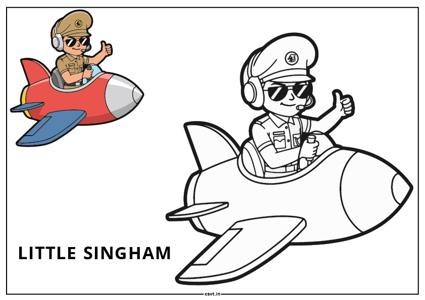 Little singham rocket pilot pose coloring page printable