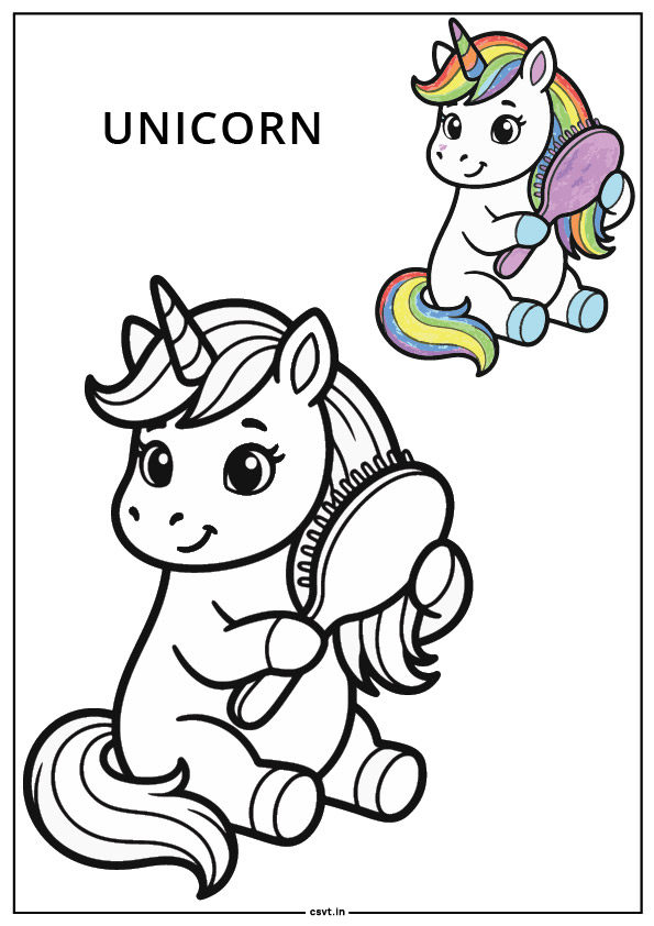 Unicorn brushing its hair coloring page printable