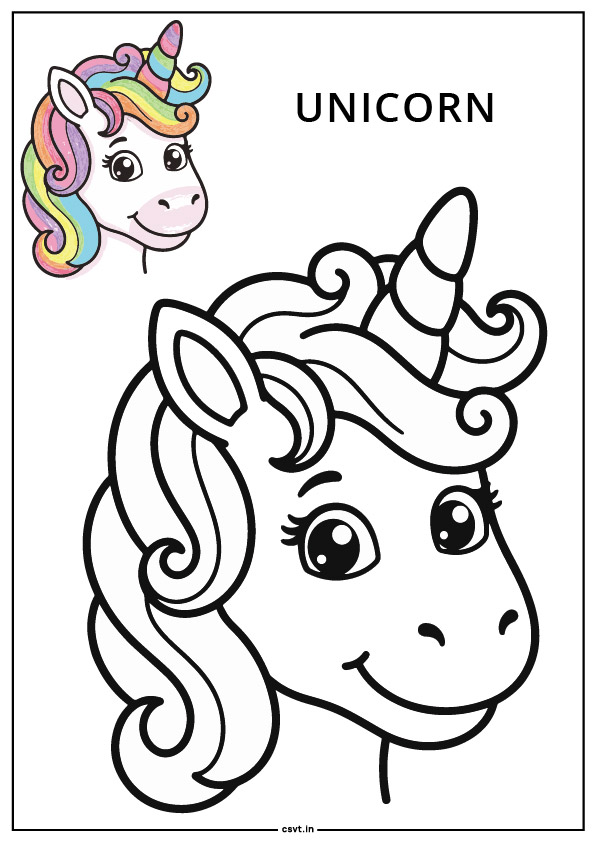 Unicorn face close up coloring page easy