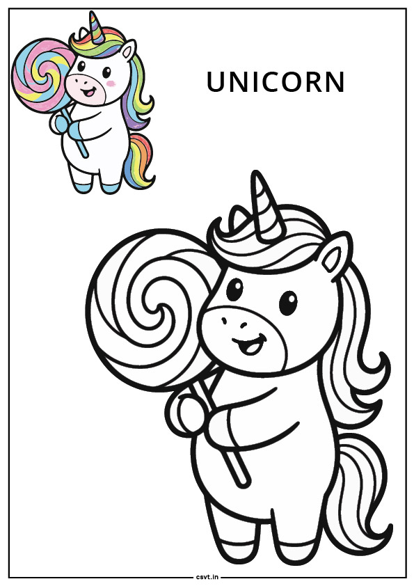Unicorn holding a large lollipop coloring page pdf Unicorn holding a large lollipop coloring page pdf