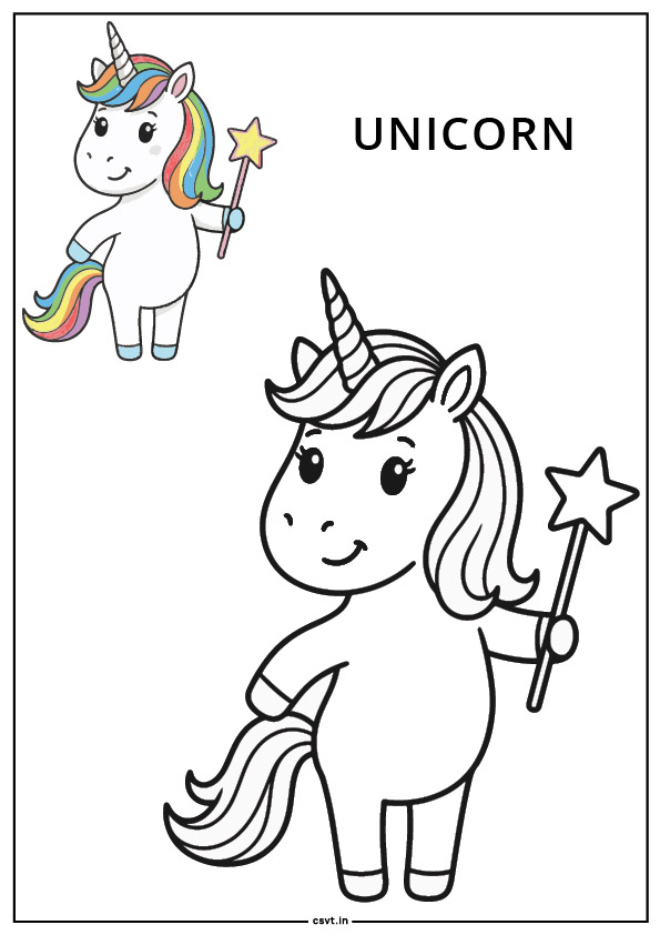 Unicorn holding a simple magic wand coloring page free Unicorn holding a simple magic wand coloring page free