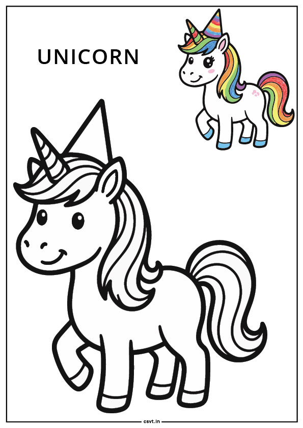 Unicorn wearing a simple party hat coloring page printable