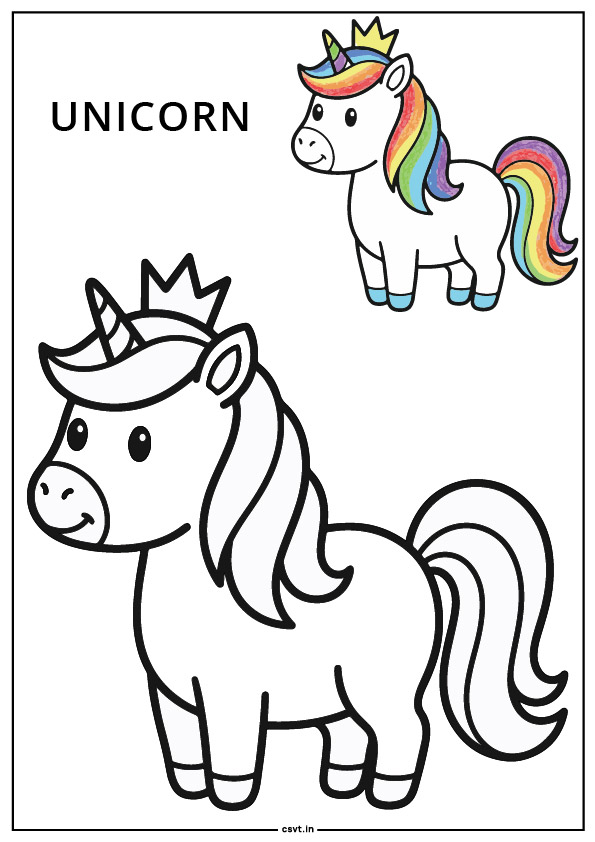 Unicorn with a small simple crown coloring page printable