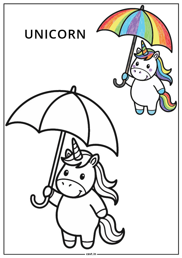unicorn holding a big umbrella coloring page unicorn holding a big umbrella coloring page