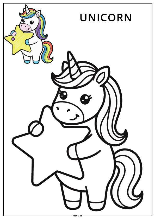 unicorn holding one big star coloring page