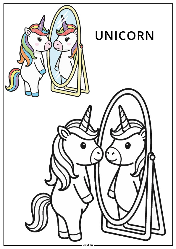 unicorn looking at a simple mirror coloring page unicorn looking at a simple mirror coloring page