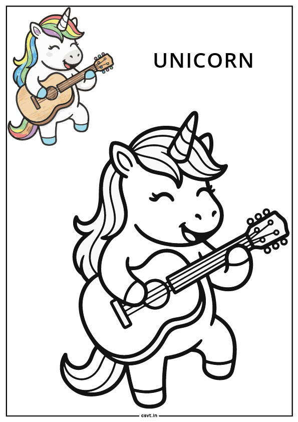 unicorn playing a simple guitar coloring page unicorn playing a simple guitar coloring page