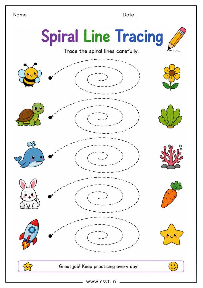 Spiral tracing worksheet for preschool fine motor skills