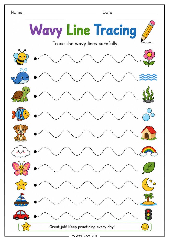 Wavy line tracing worksheet for preschool handwriting readiness