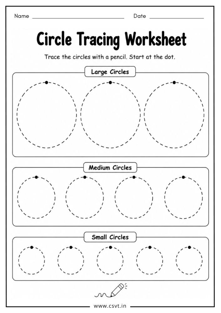 Circle tracing worksheet for preschool shape practice