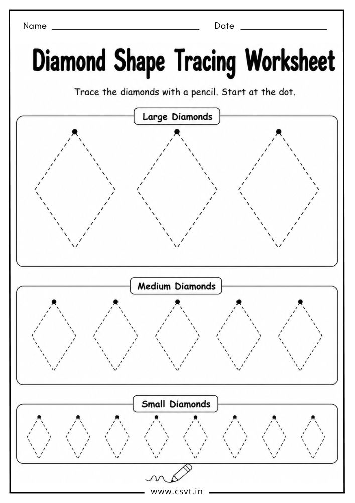 Diamond shape tracing worksheet for preschool shape practice