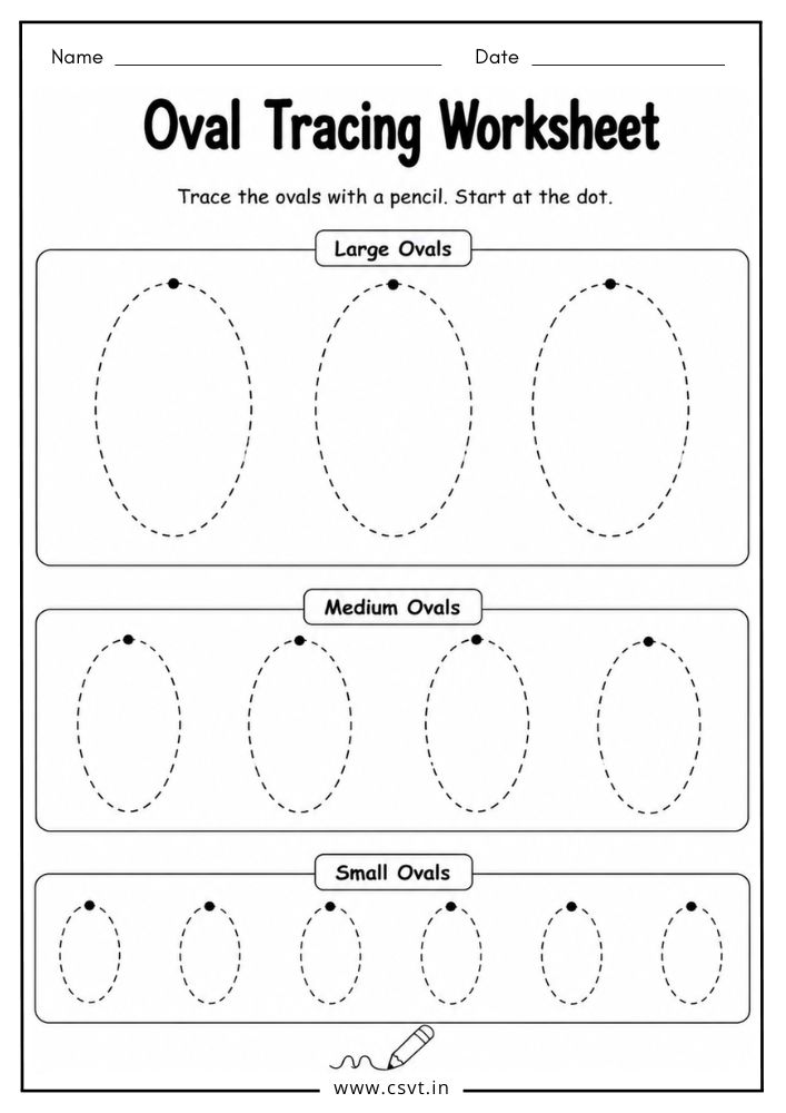 Oval tracing worksheet for preschool shape practice