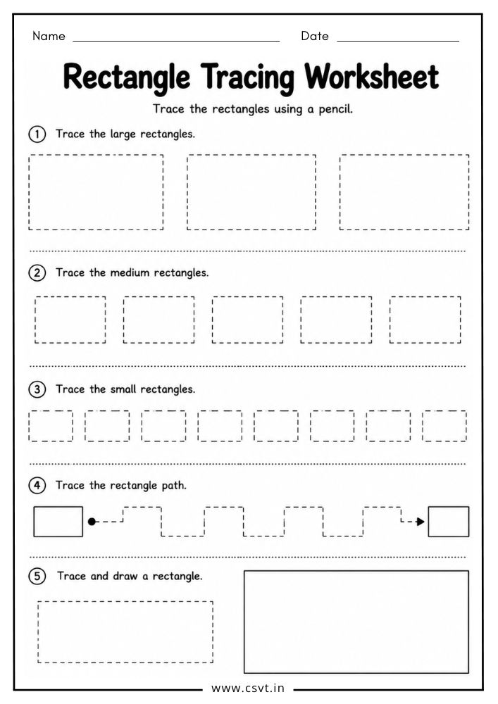 Rectangle tracing worksheet for preschool shape recognition