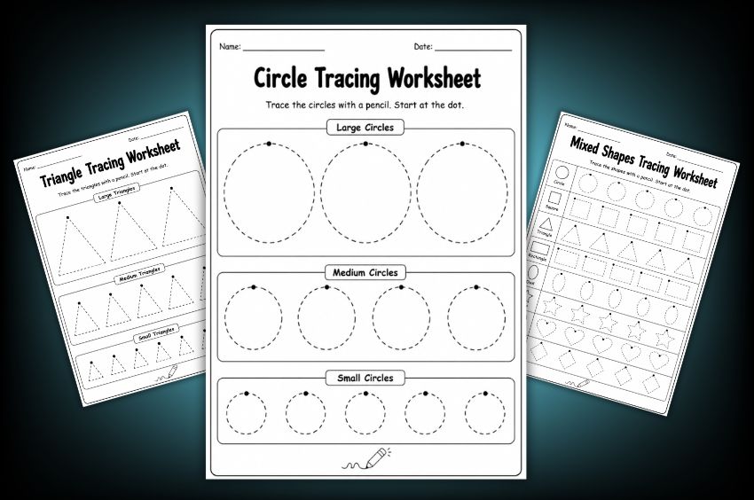 Free printable shape tracing worksheets for preschool and kindergarten kids