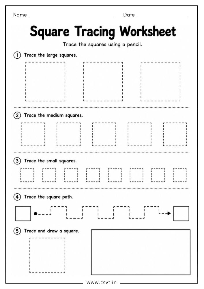 Square tracing worksheet for preschool shape learning