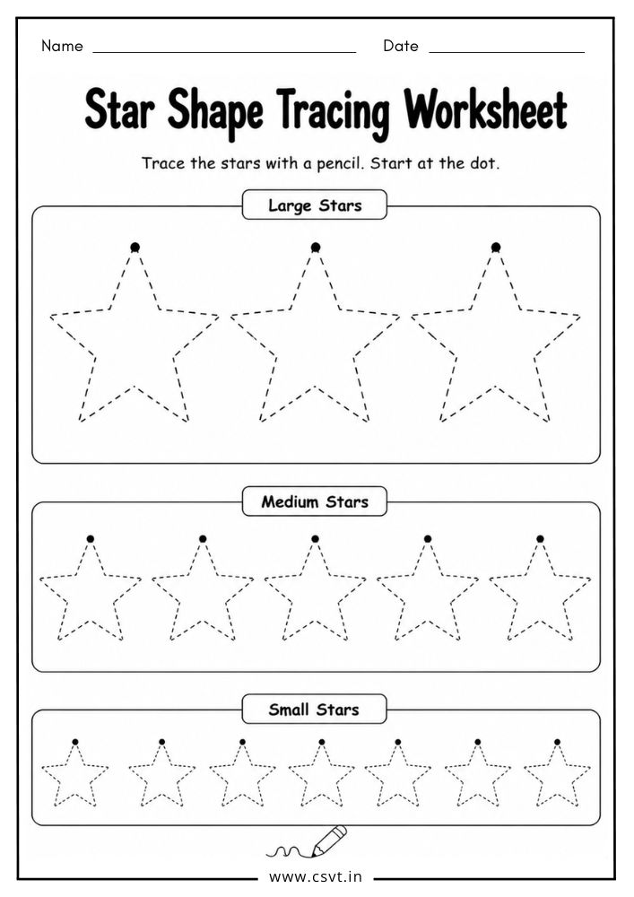 Star shape tracing worksheet for preschool kids