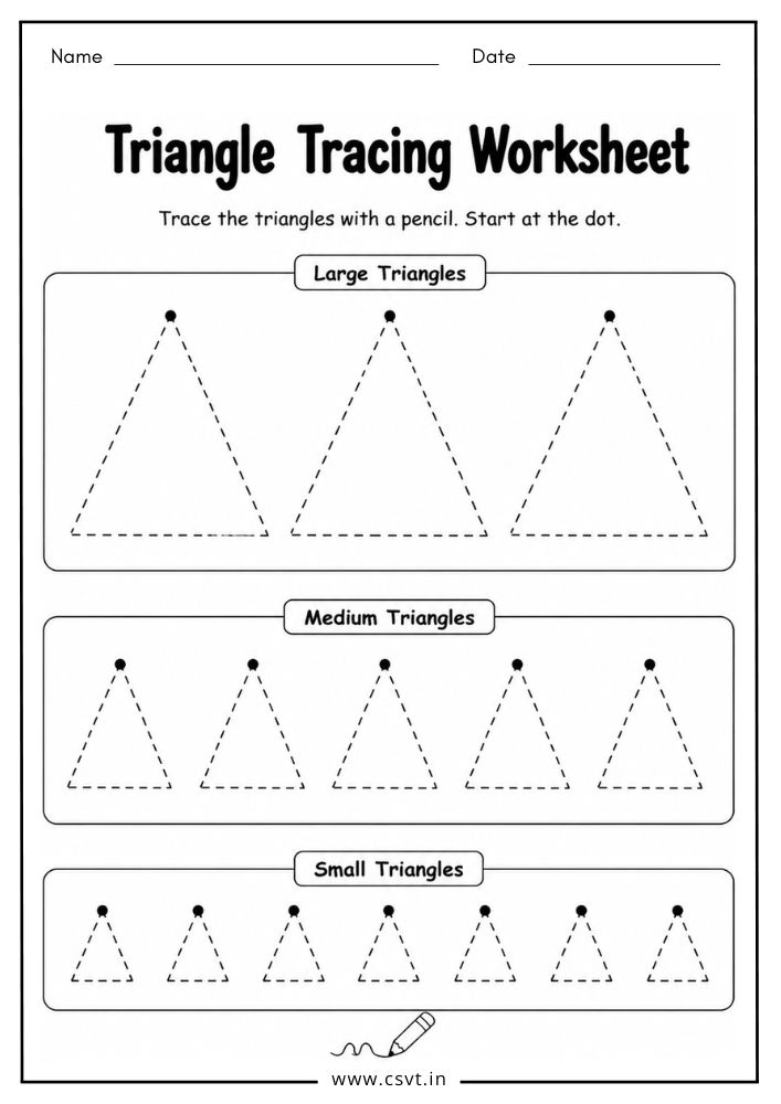 Triangle tracing worksheet for preschool shape practice